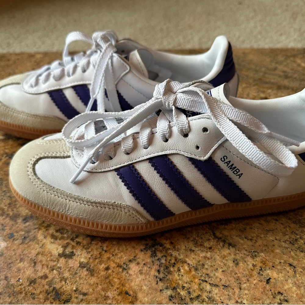 Adidas Samba White and Navy Sneakers